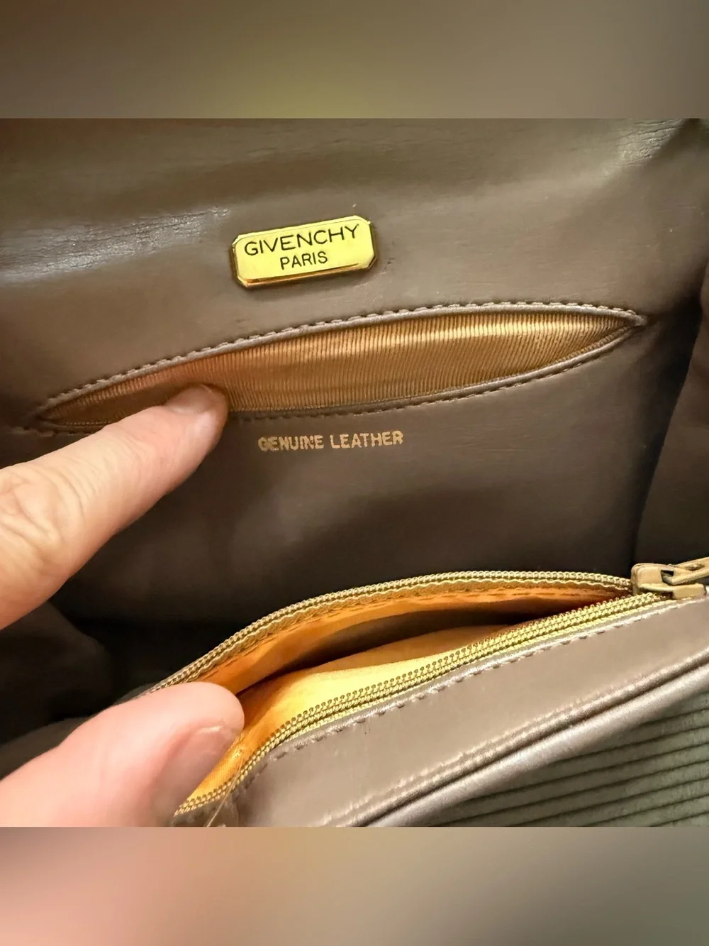 Givenchy Taupe/Brown Leather Messenger Bag with Gold Logo